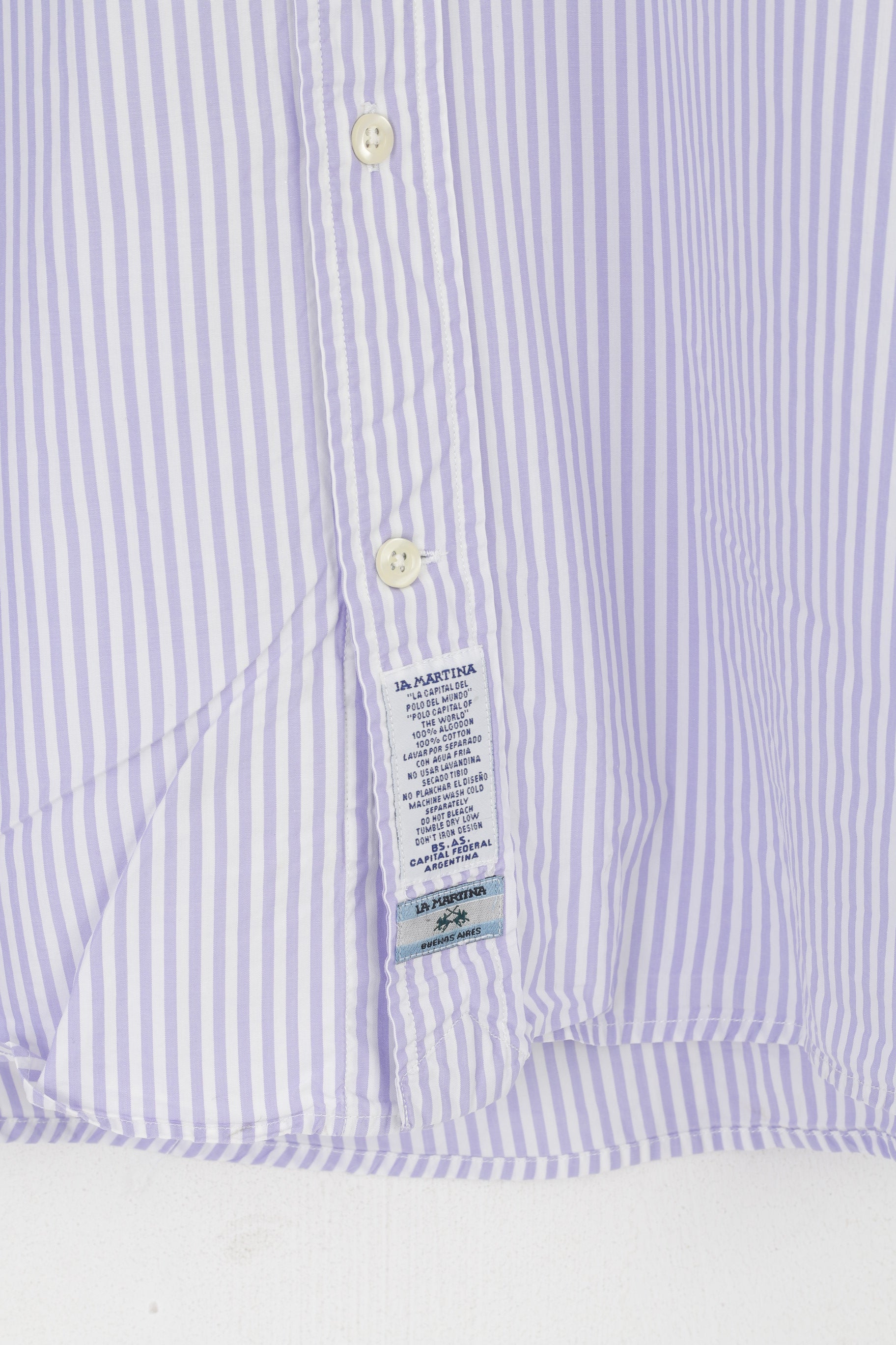 La Martina Men XXL Casual Shirt Purple White Striped Cotton Short Sleeve Top
