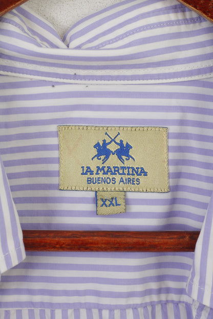 Camicia casual XXL da uomo La Martina Top a maniche corte in cotone a righe bianche viola