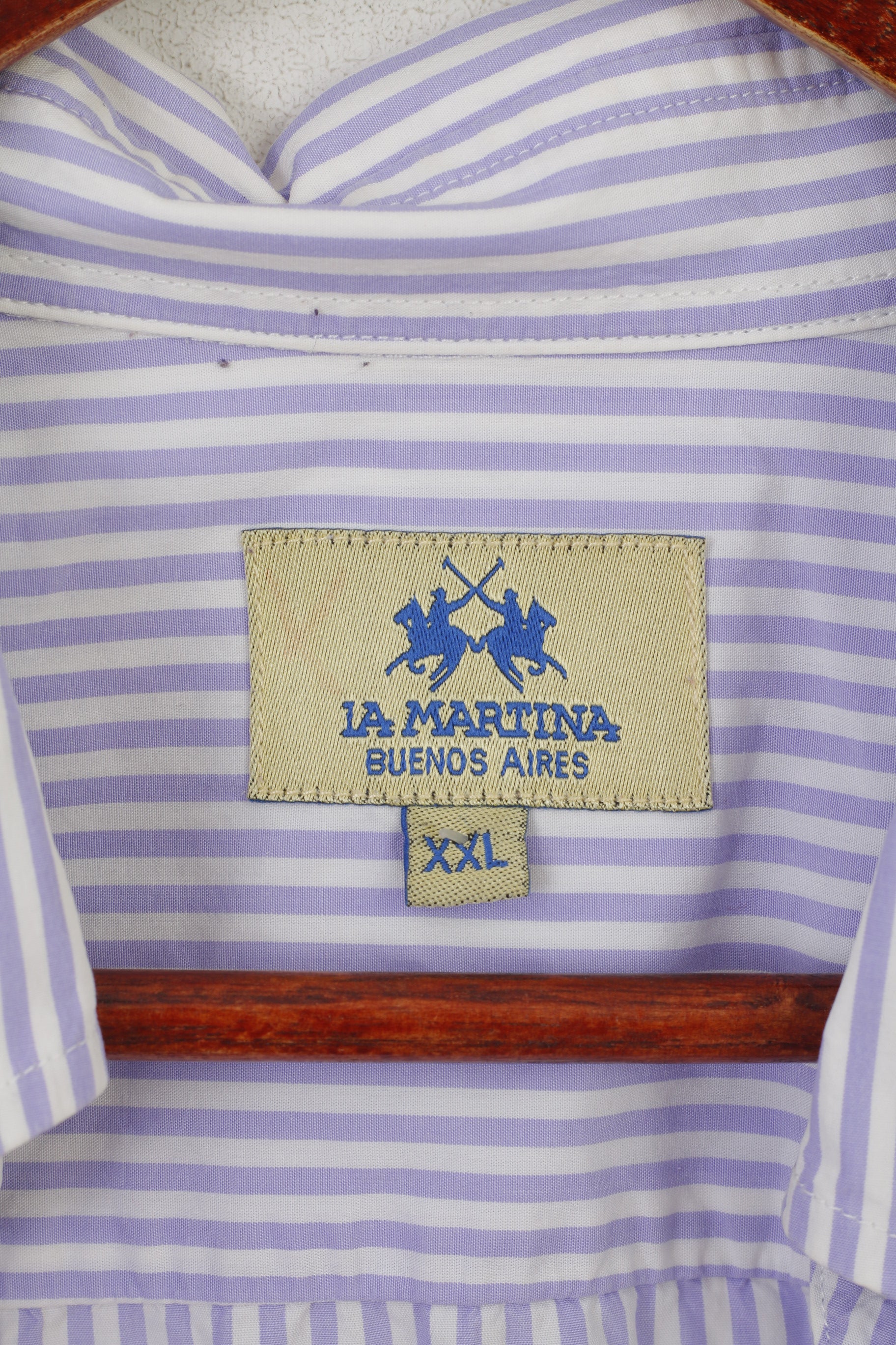 La Martina Men XXL Casual Shirt Purple White Striped Cotton Short Sleeve Top