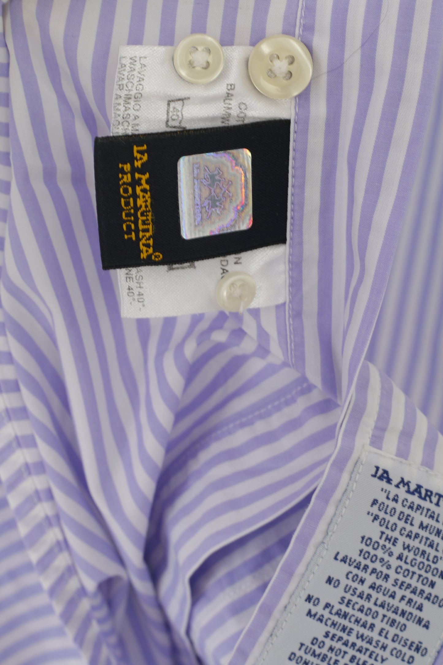 La Martina Men XXL Casual Shirt Purple White Striped Cotton Short Sleeve Top