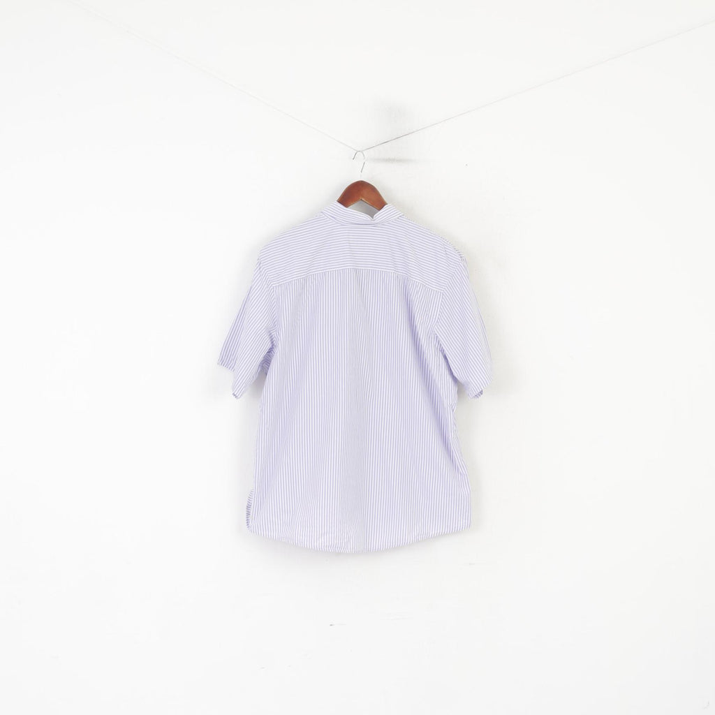 La Martina Men XXL Casual Shirt Purple White Striped Cotton Short Sleeve Top