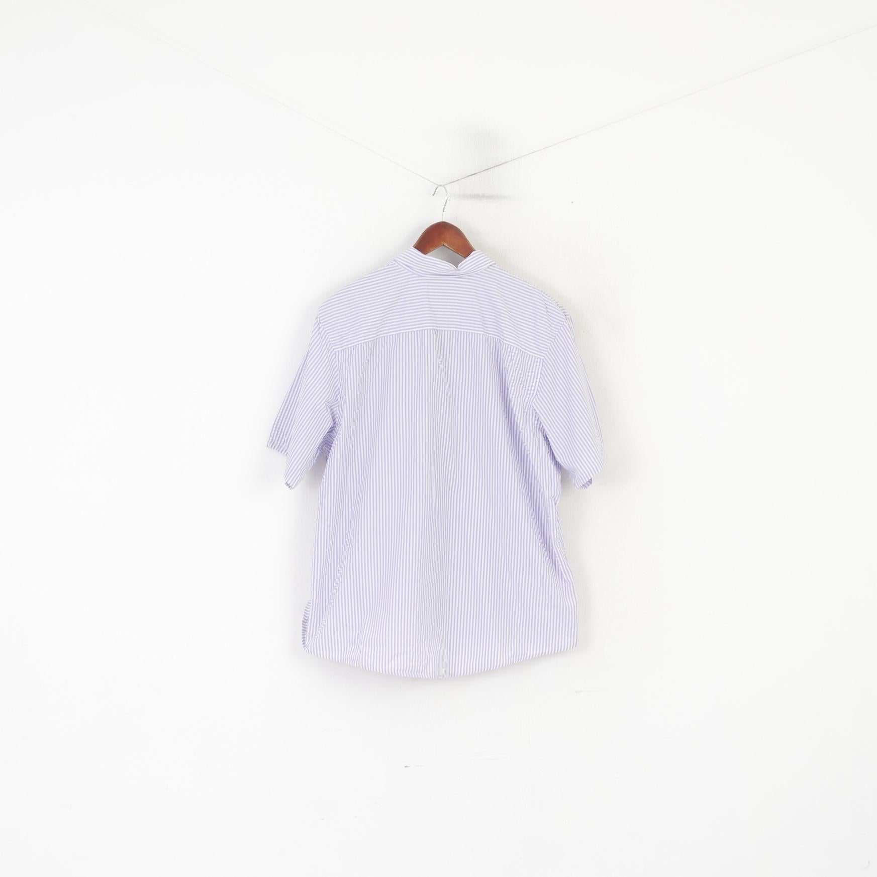 La Martina Men XXL Casual Shirt Purple White Striped Cotton Short Sleeve Top