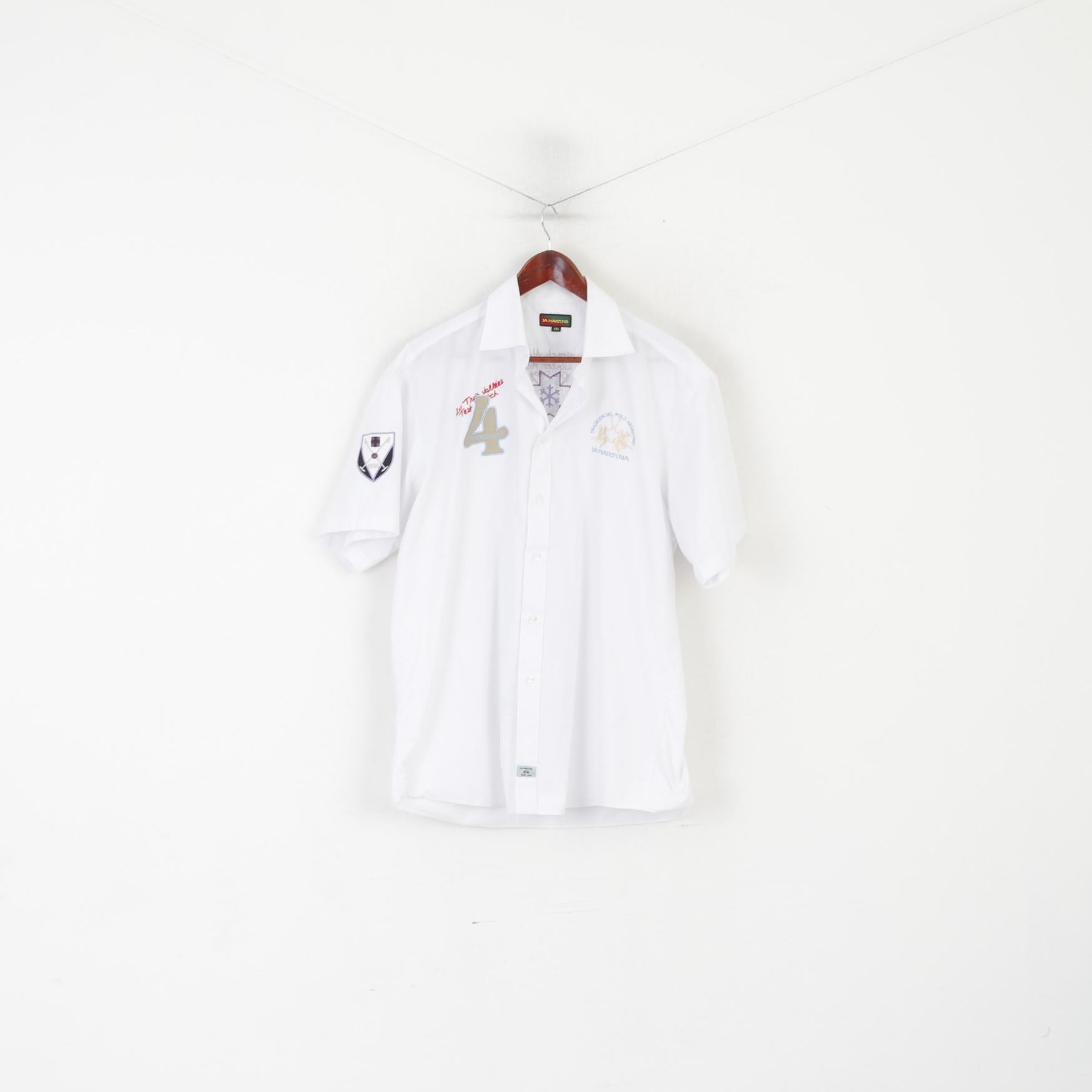 La Martina Homme XXL Chemise décontractée Blanc Coton #4 Polo Argentino Alpes Françaises Haut