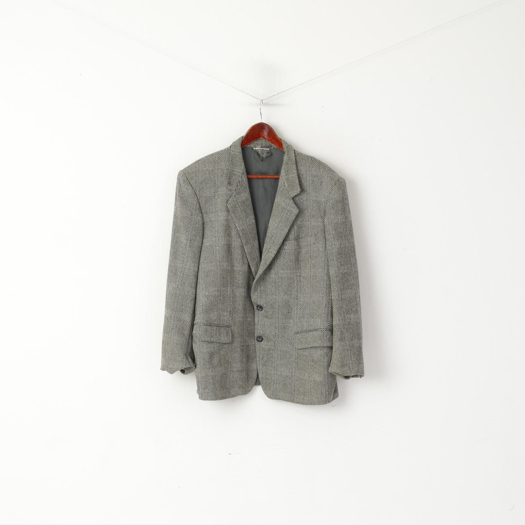 Durban Hommes 50 40 Blazer Gris Vintage Laine Cachemire Mélange Veste Simple Boutonnage