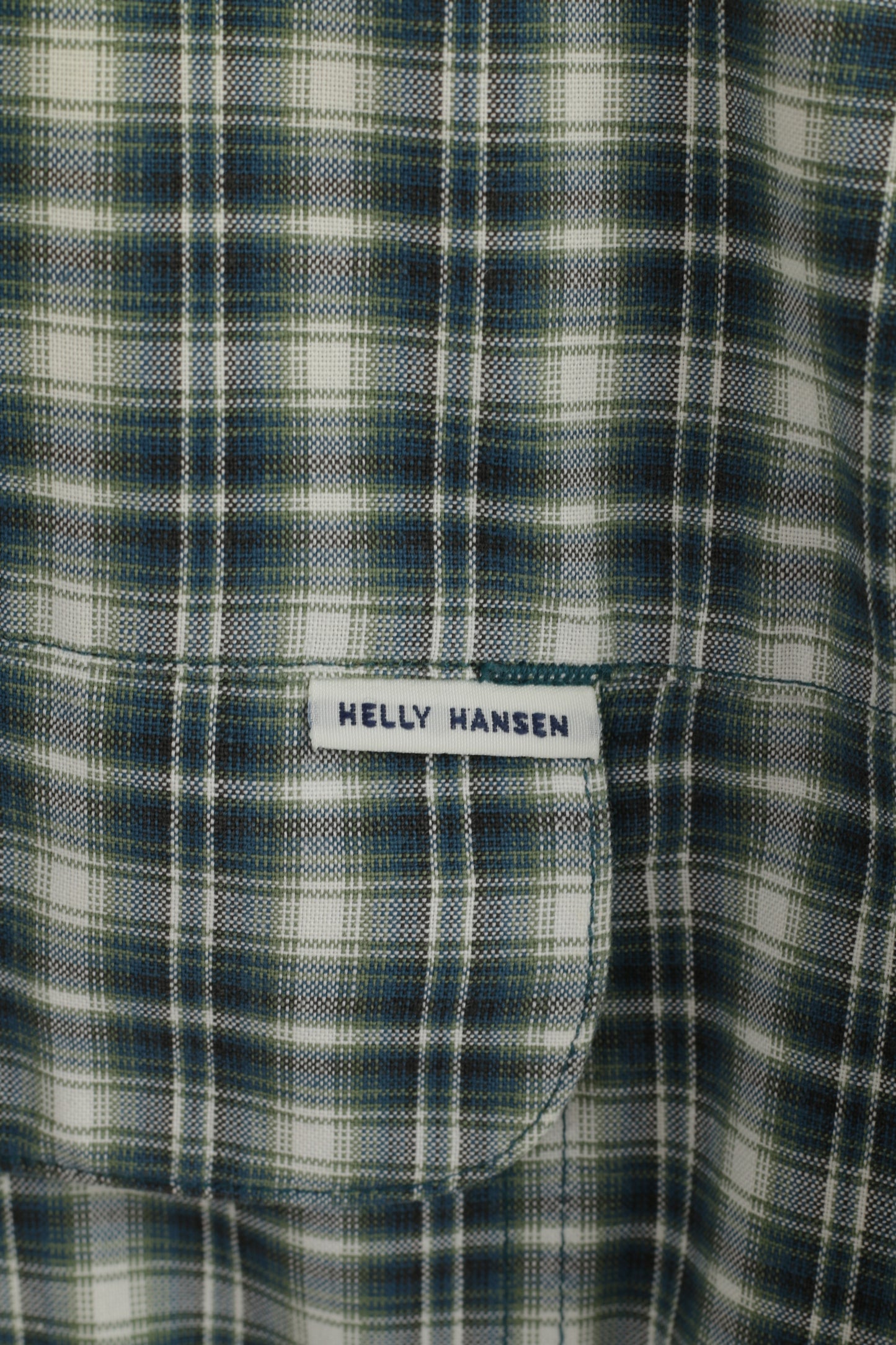 Helly Hansen Men M (L) Chemise décontractée à carreaux verts à manches courtes en coton pour l'extérieur