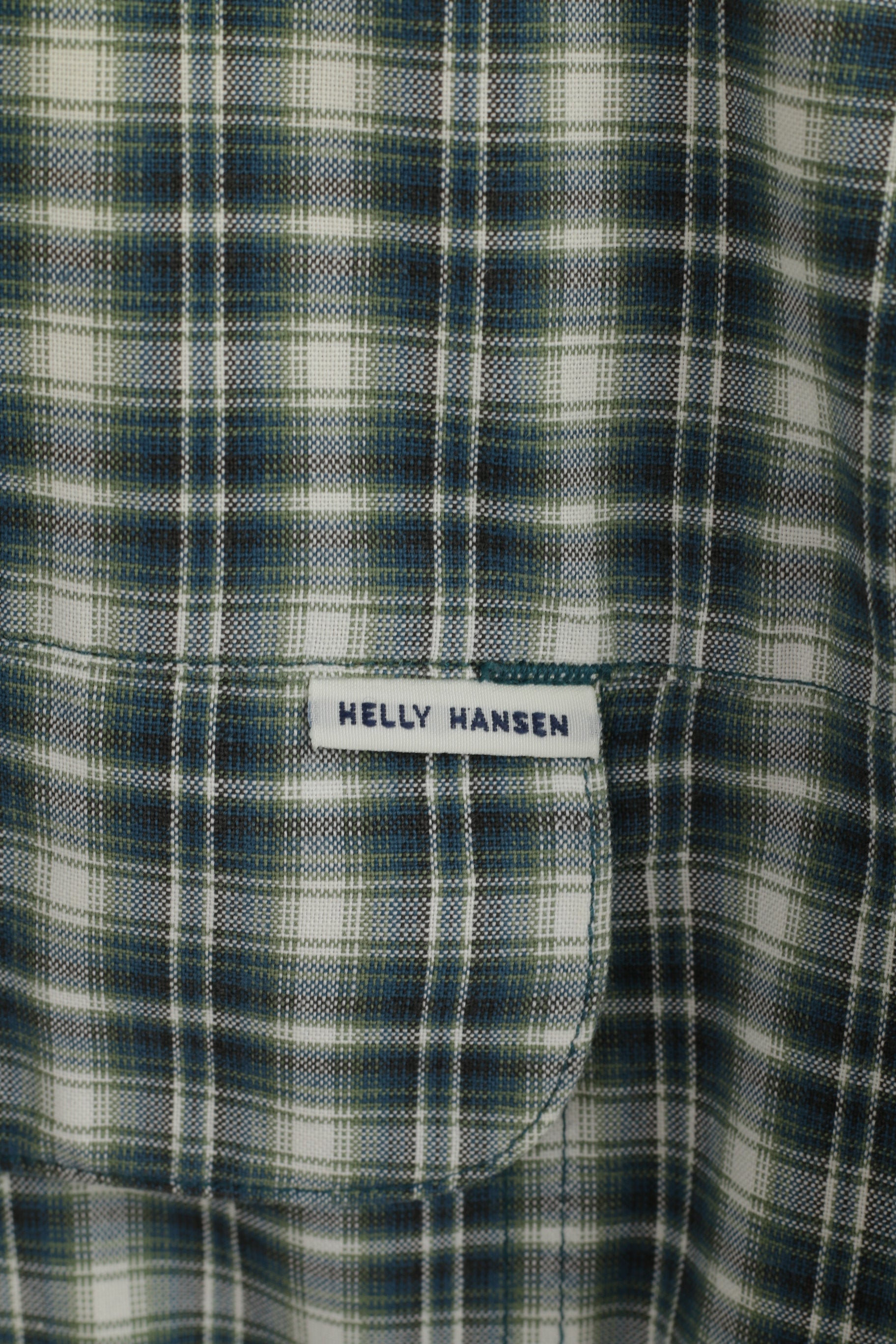 Helly Hansen Men M (L) Casual Shirt Green Check Short Sleeve Cotton Outdoor Top