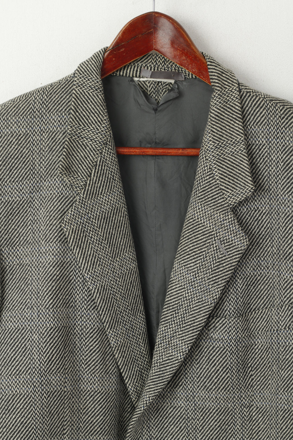 Durban Hommes 50 40 Blazer Gris Vintage Laine Cachemire Mélange Veste Simple Boutonnage