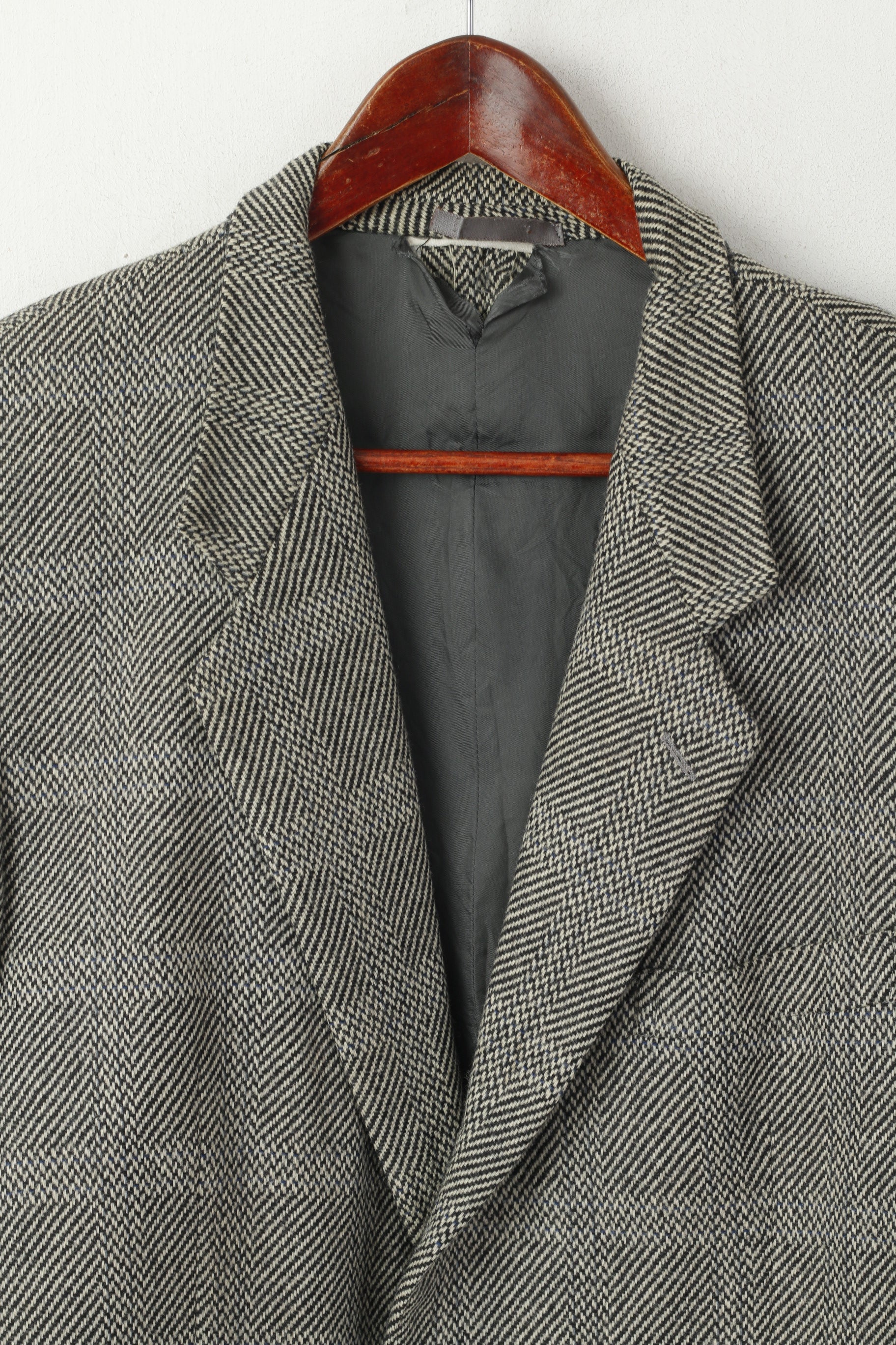 Durban Hommes 50 40 Blazer Gris Vintage Laine Cachemire Mélange Veste Simple Boutonnage