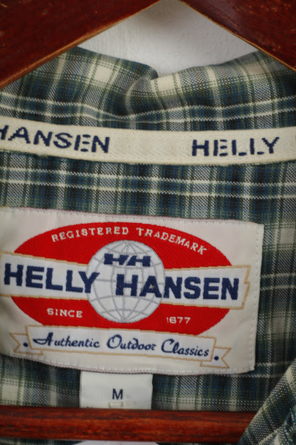 Helly Hansen Men M (L) Chemise décontractée à carreaux verts à manches courtes en coton pour l'extérieur