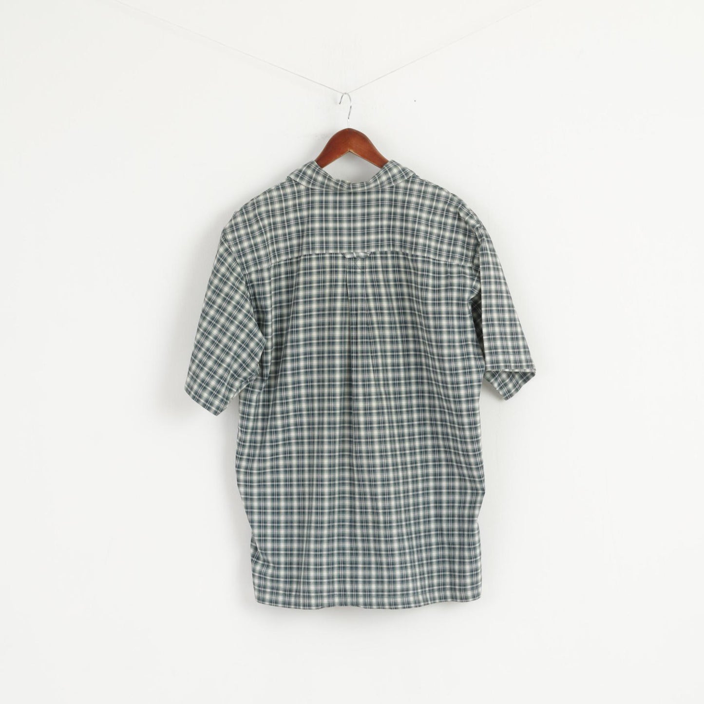 Helly Hansen Men M (L) Casual Shirt Green Check Short Sleeve Cotton Outdoor Top