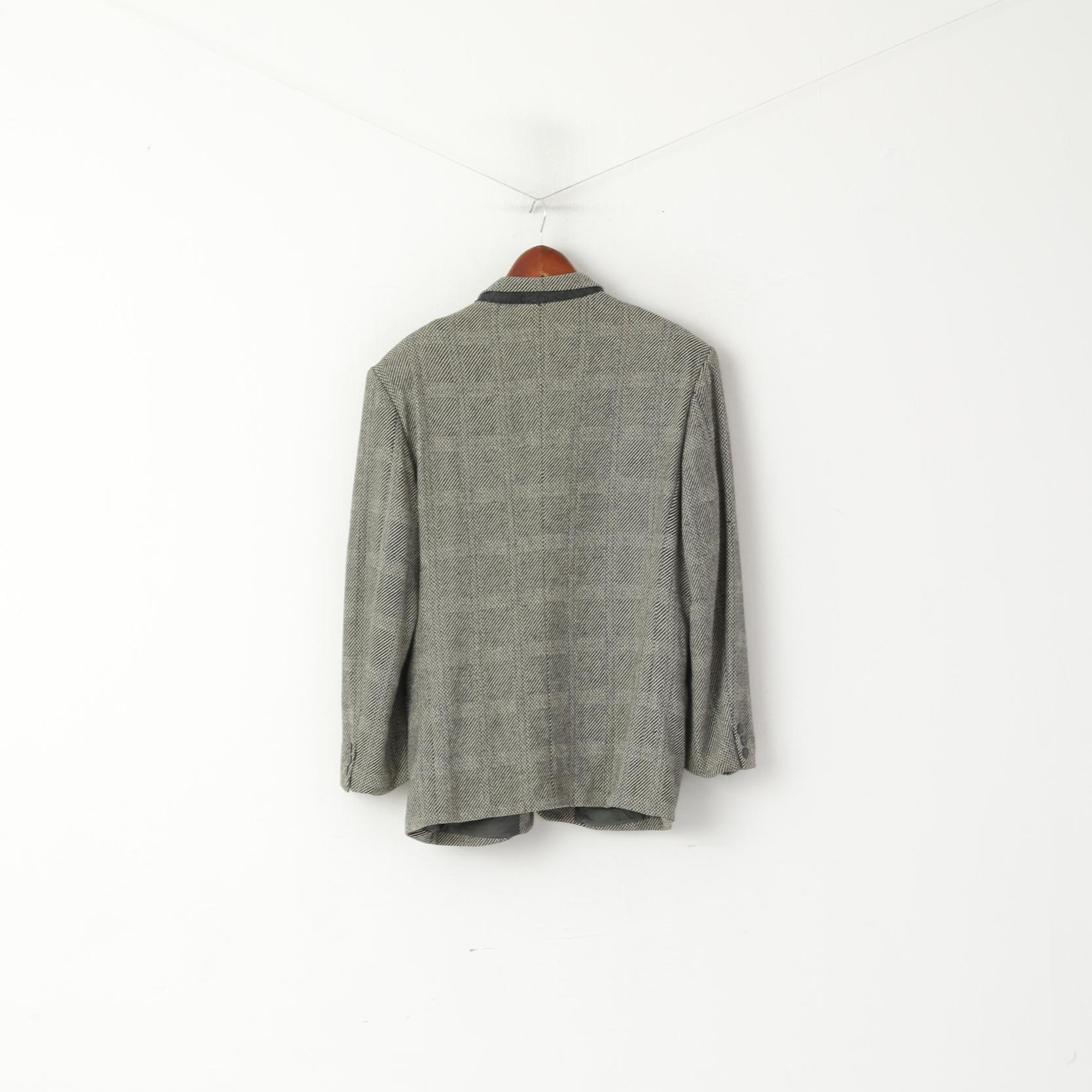 Durban Hommes 50 40 Blazer Gris Vintage Laine Cachemire Mélange Veste Simple Boutonnage