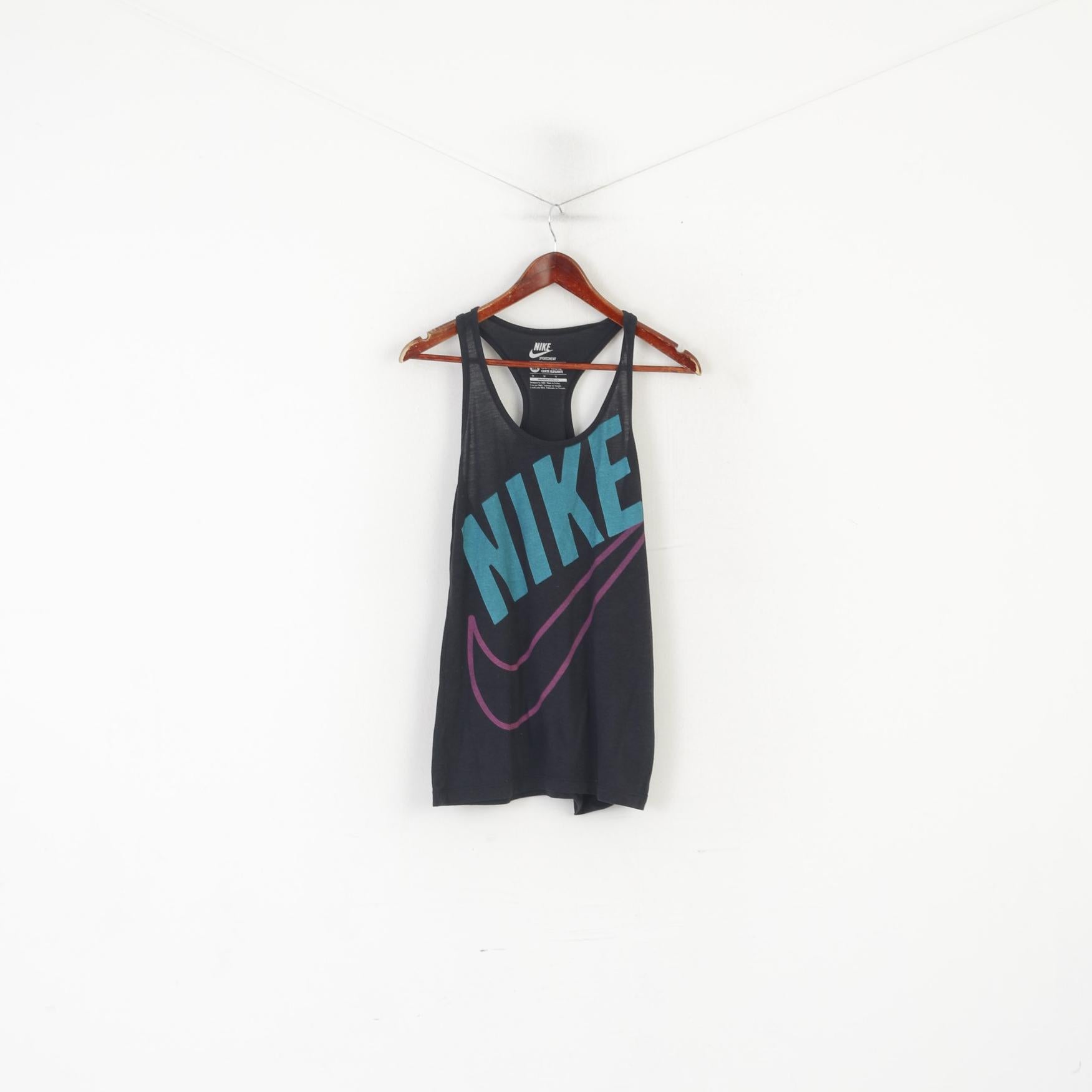 Nike Sportswear Women M Shirt Black Cotton Slim Fit Training Tank Top