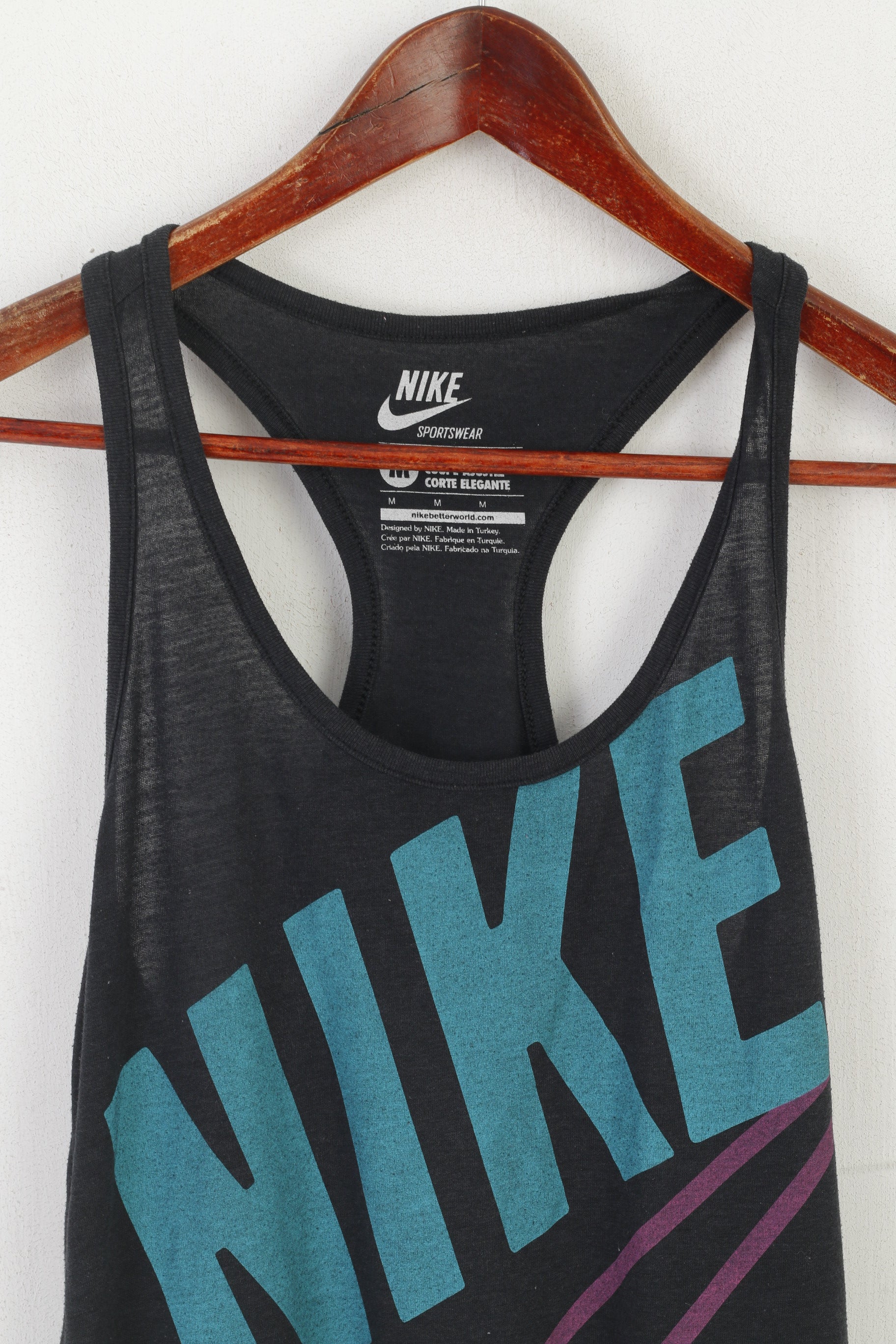 Nike Sportswear Women M Shirt Black Cotton Slim Fit Training Tank Top