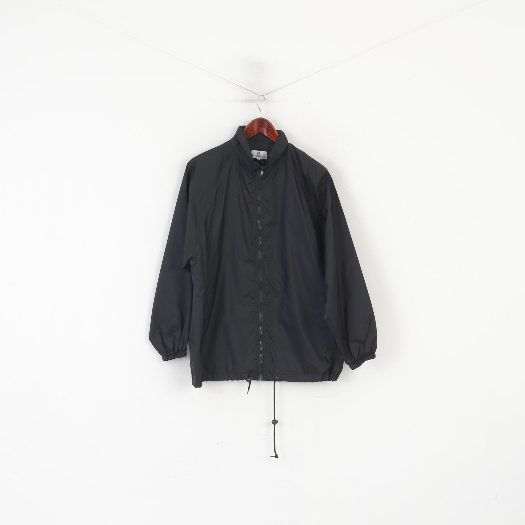 Giacca da uomo Jingham in nylon nero impermeabile con cerniera completa e parte superiore leggera