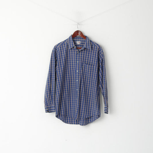 Levi's Men L Casual Shirt Blue Checkered 100% Cotton Pocket Long Sleeve Top