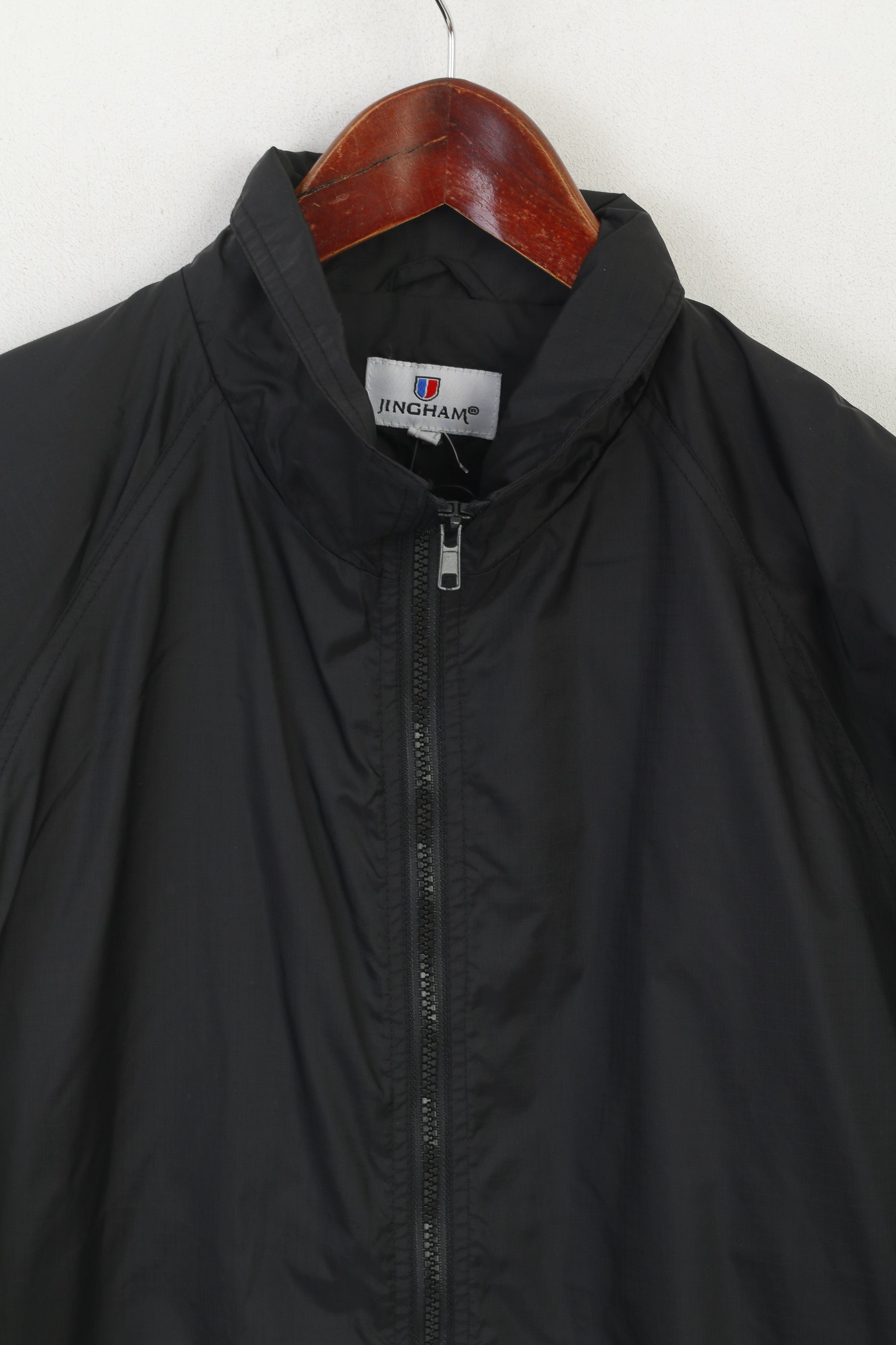 Giacca da uomo Jingham in nylon nero impermeabile con cerniera completa e parte superiore leggera