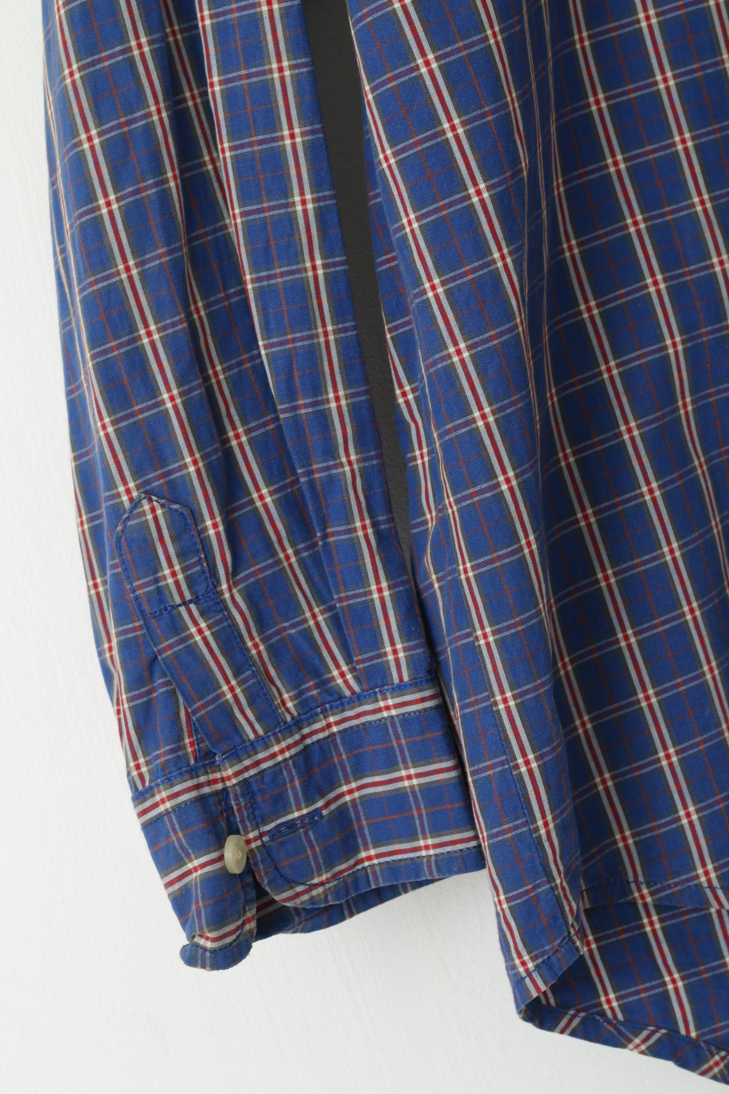 Levi's Men L Casual Shirt Blue Checkered 100% Cotton Pocket Long Sleeve Top