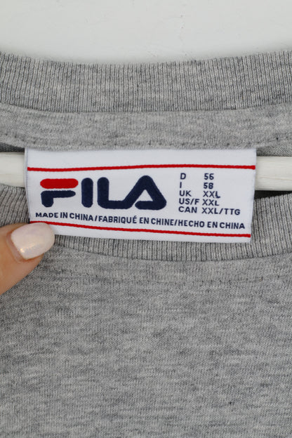 T-shirt XXL da uomo FILA Top classico in cotone grigio con grande logo