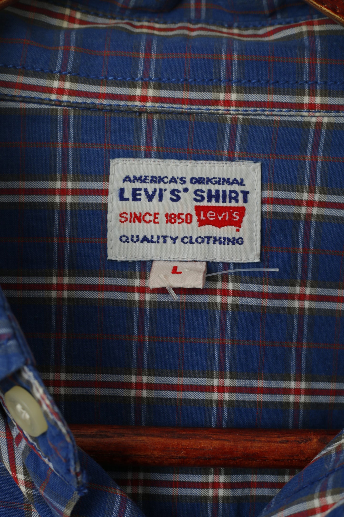 Levi's Camicia casual da uomo L Blu a quadretti 100% cotone con tasca a maniche lunghe