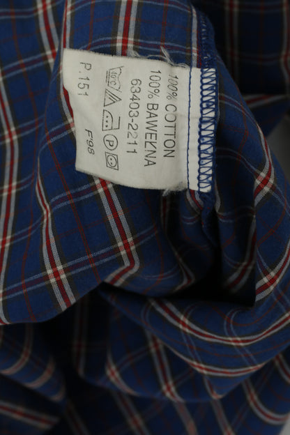 Levi's Men L Casual Shirt Blue Checkered 100% Cotton Pocket Long Sleeve Top