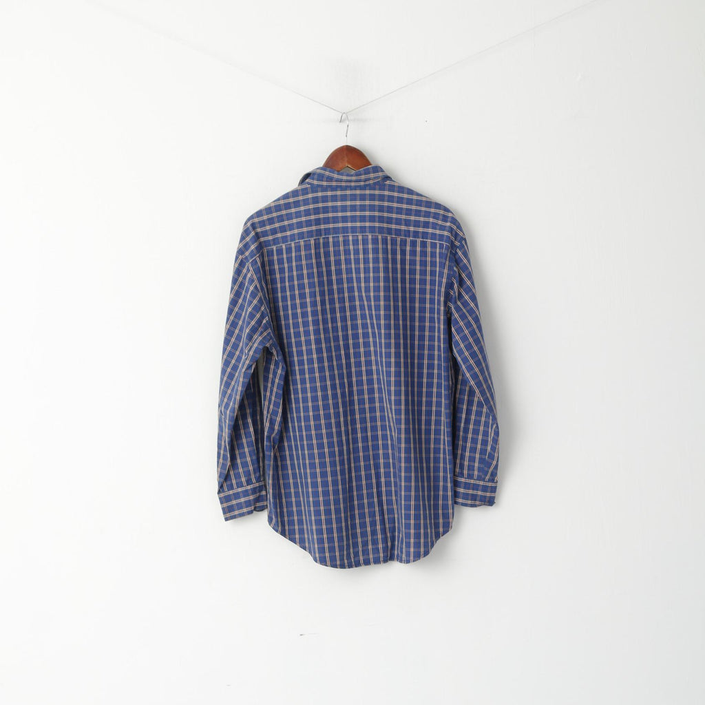 Levi's Men L Casual Shirt Blue Checkered 100% Cotton Pocket Long Sleeve Top