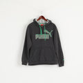 Puma Men L (M)  Sweatshirt Dark Grey Hooded Cotton Sportswear Big Logo Top