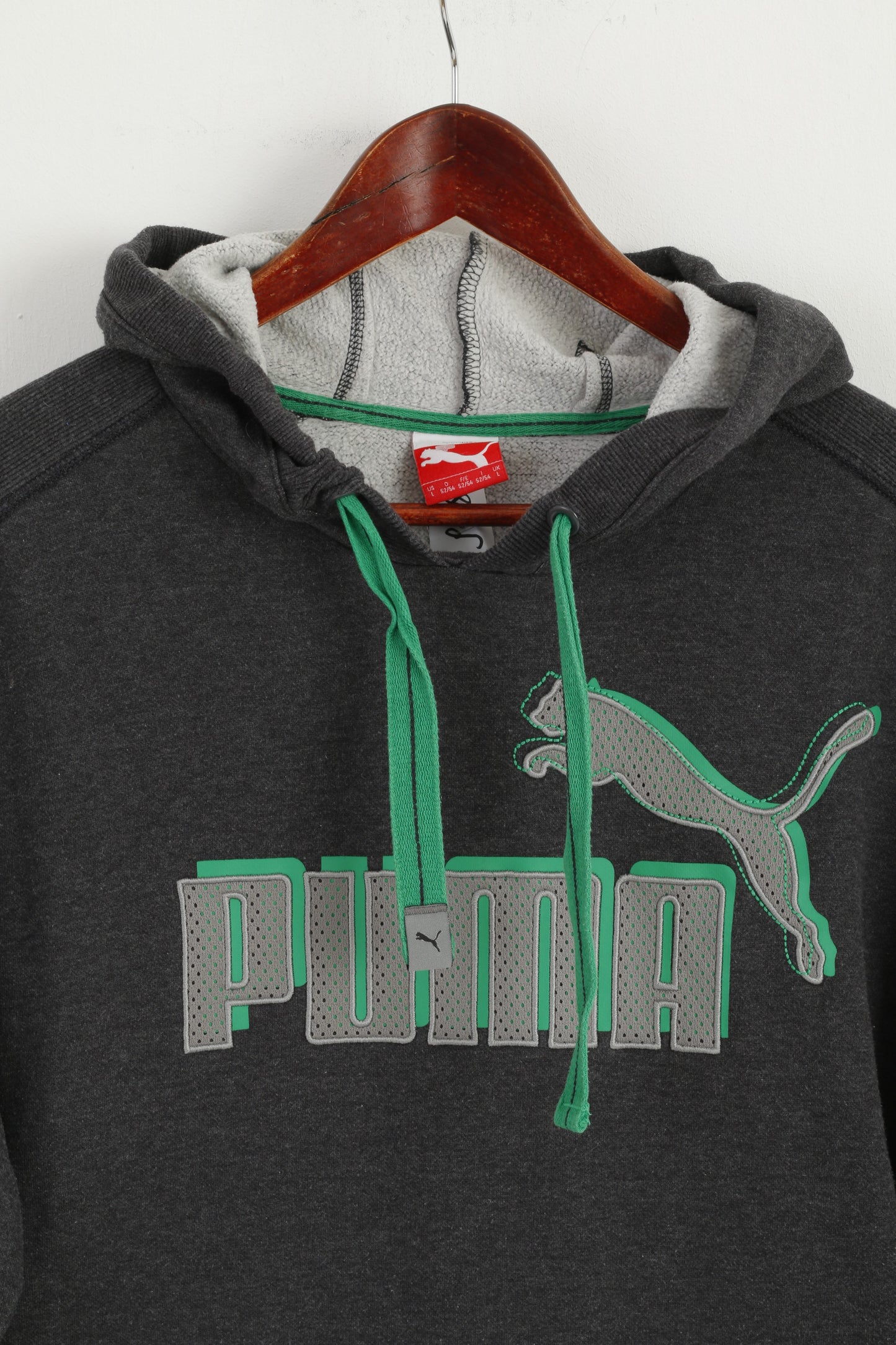 Puma Homme L (M) Sweat Gris Foncé À Capuche Coton Sportswear Grand Logo Haut