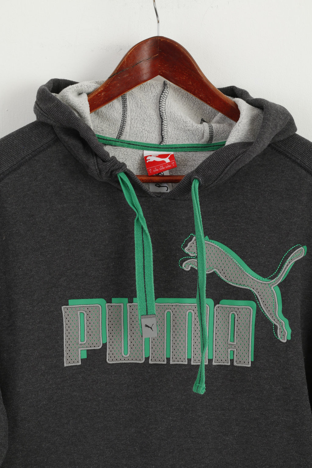 Felpa Puma da uomo L (M) grigio scuro con cappuccio in cotone sportivo con logo grande