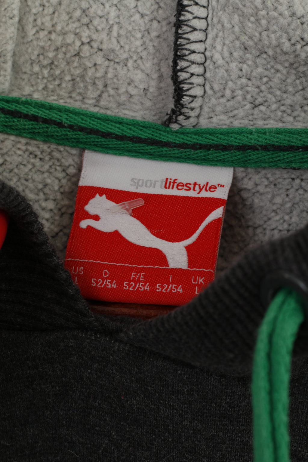 Felpa Puma da uomo L (M) grigio scuro con cappuccio in cotone sportivo con logo grande