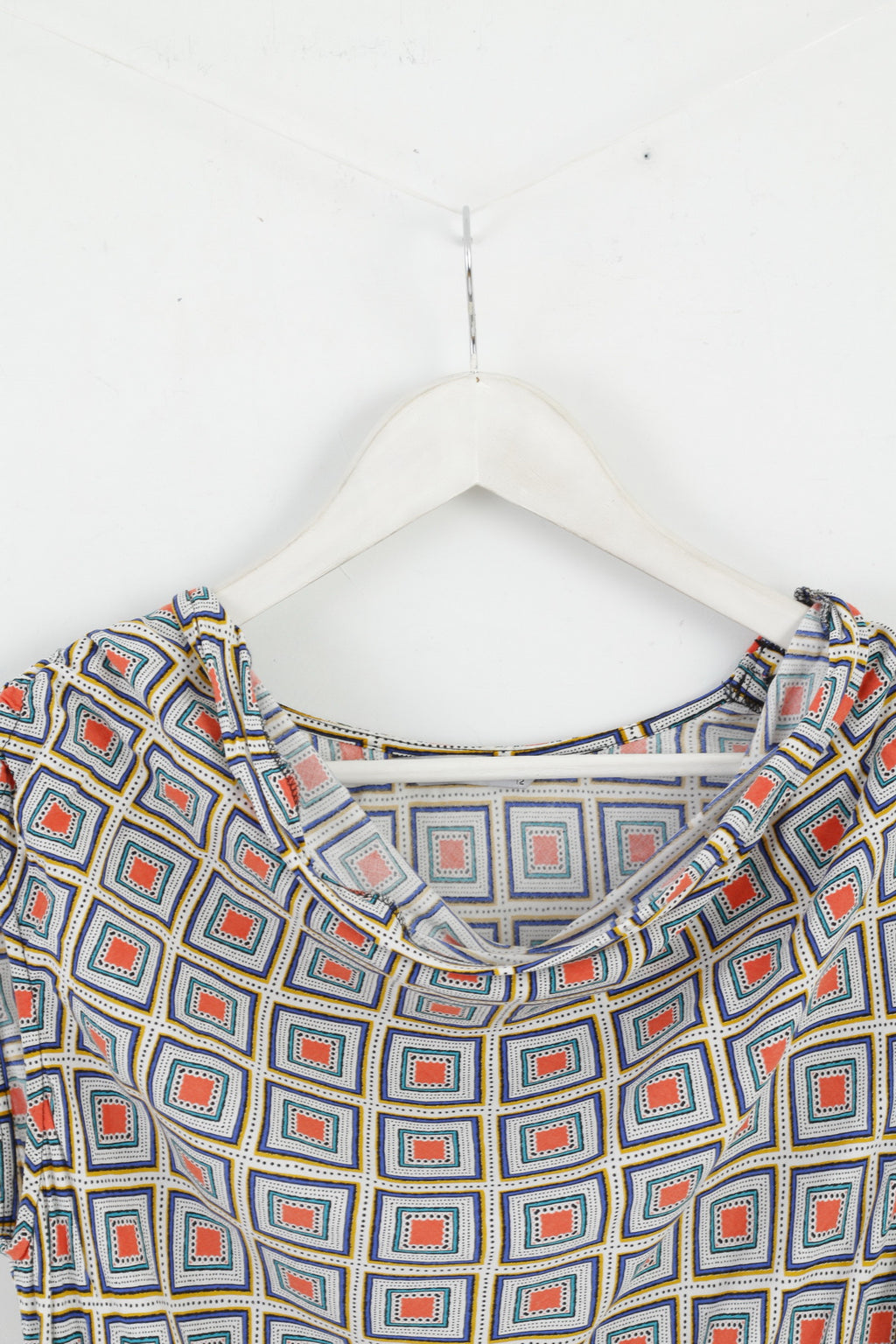 Tu Womens 12 Midi Dress Blue Geometry 100% Viscose Soft Summer