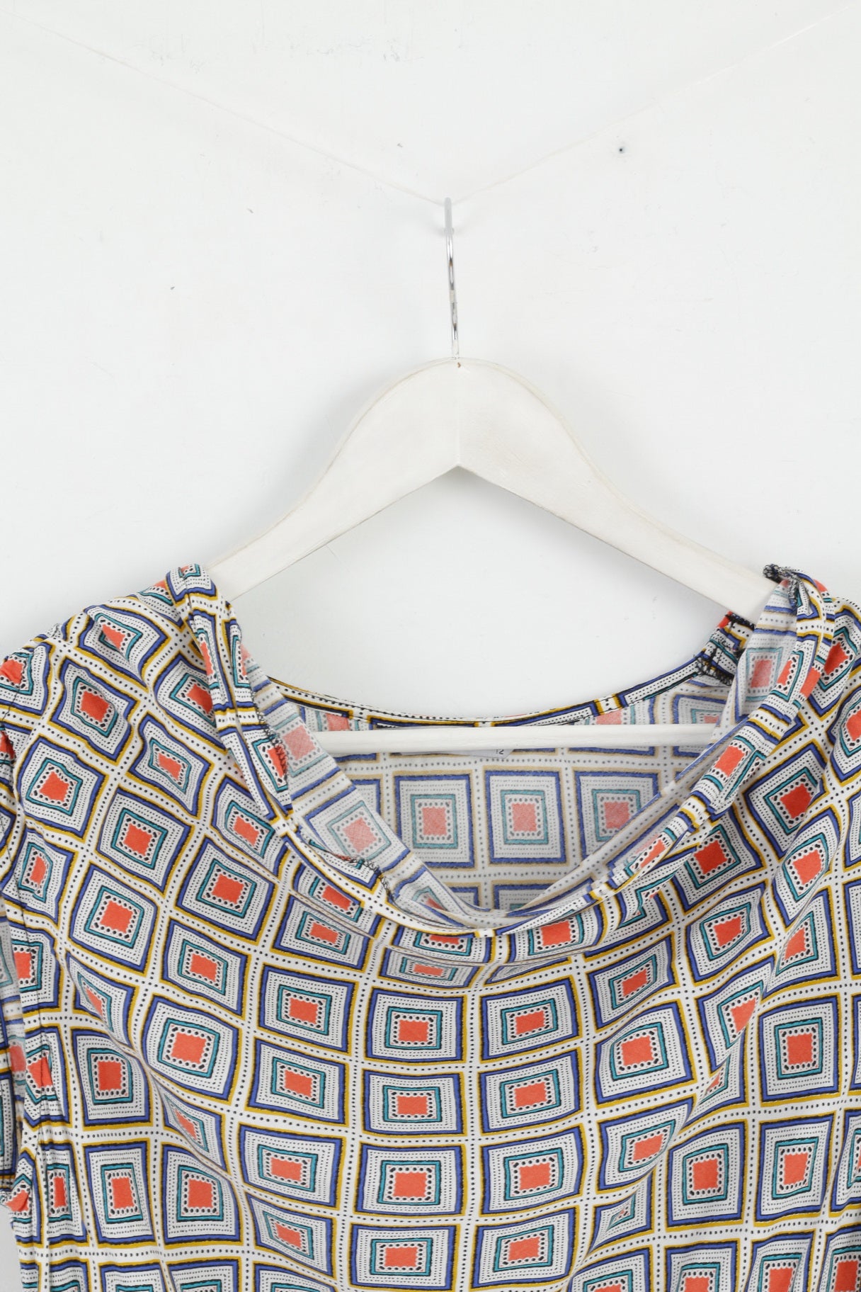 Tu Womens 12 Midi Dress Blue Geometry 100% Viscose Soft Summer