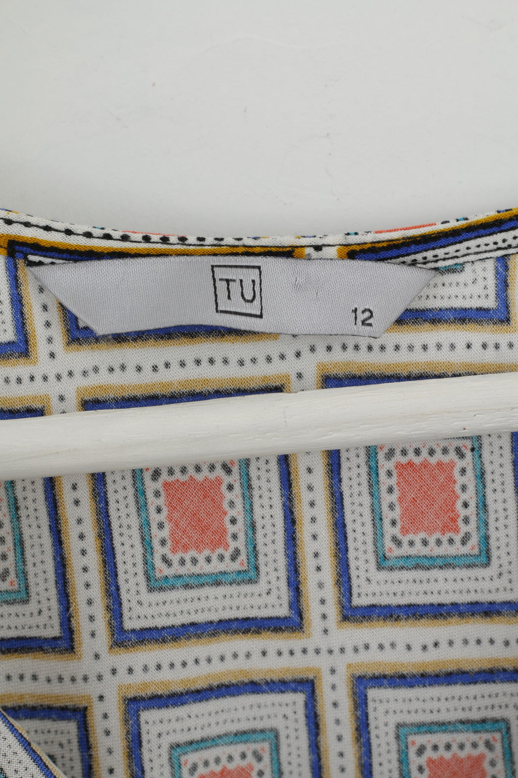 Tu Womens 12 Midi Dress Blue Geometry 100% Viscose Soft Summer