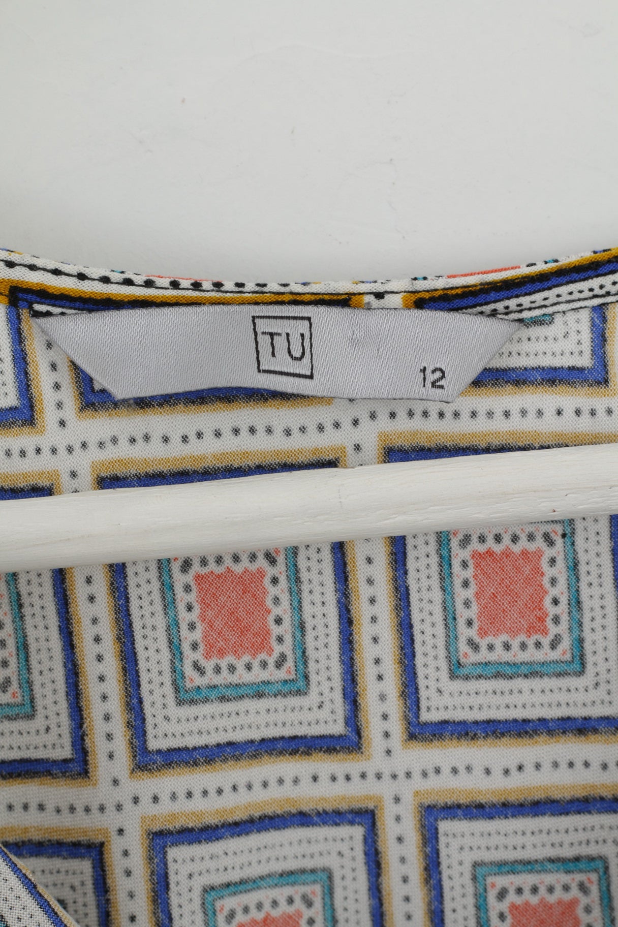 Tu Womens 12 Midi Dress Blue Geometry 100% Viscose Soft Summer