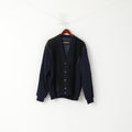 Elkjaer Men 54 XL Button Front Cardigan Navy Leather Wool Blend Vintage Sweater