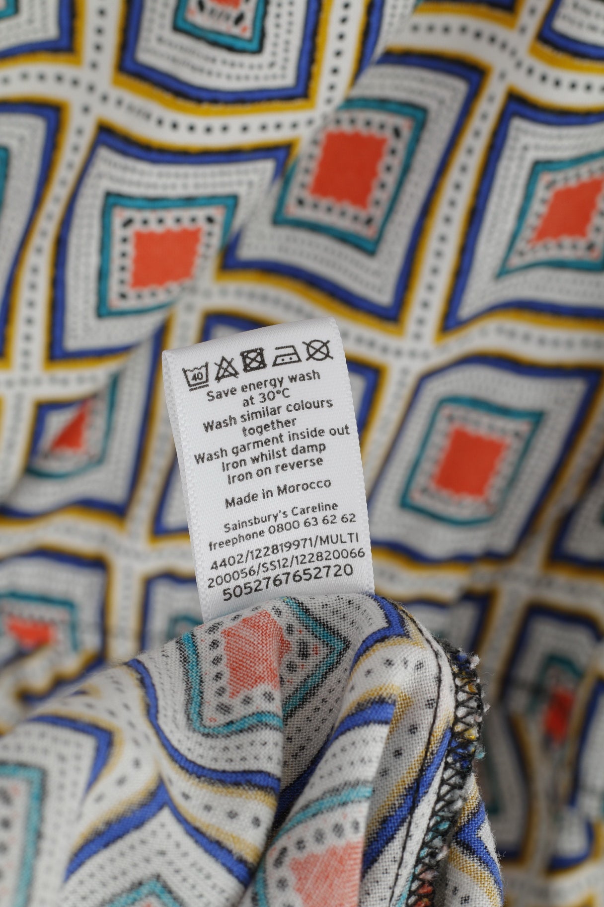 Tu Womens 12 Midi Dress Blue Geometry 100% Viscose Soft Summer