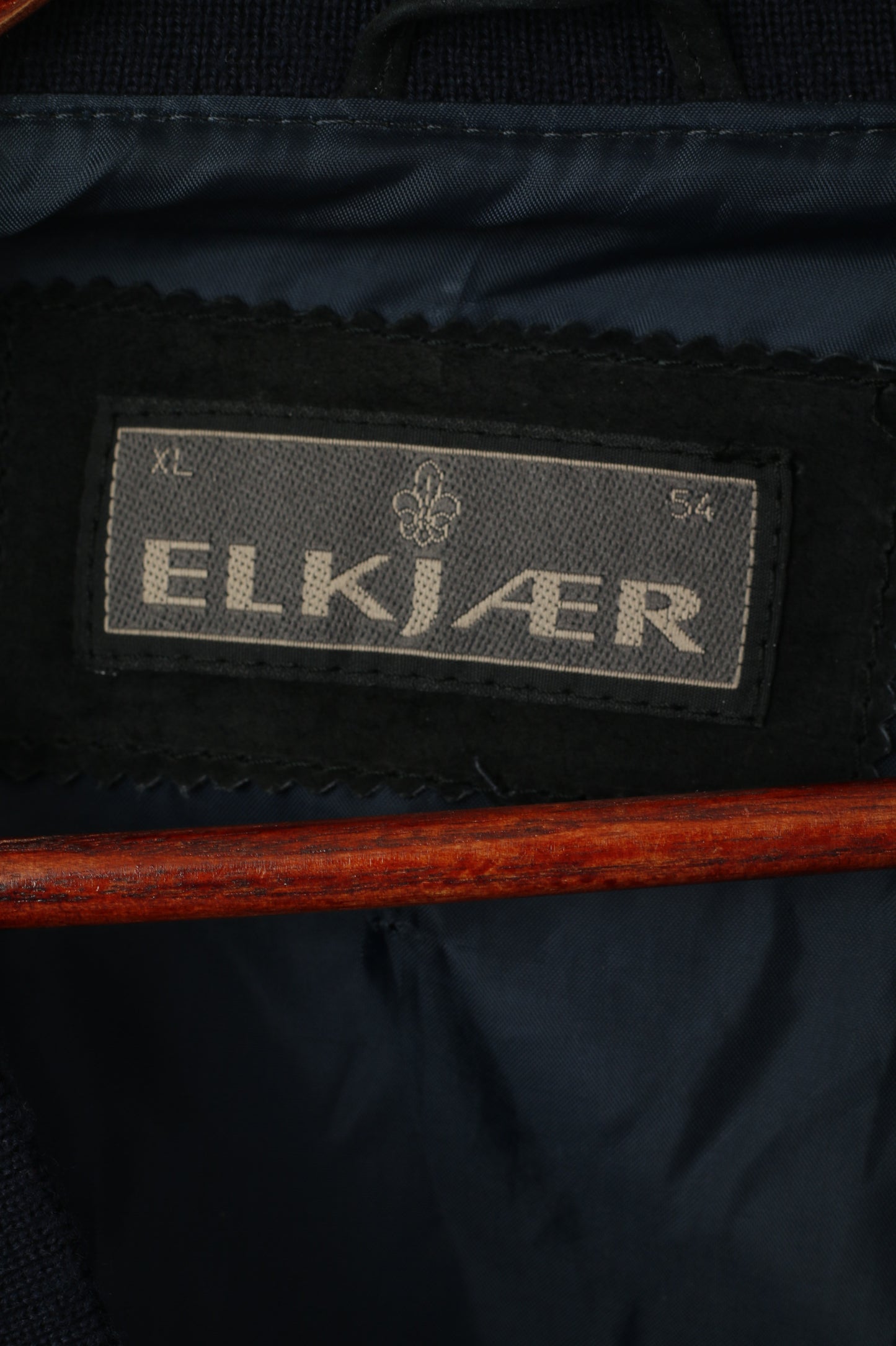 Elkjaer Men 54 XL Button Front Cardigan Navy Leather Wool Blend Vintage Sweater