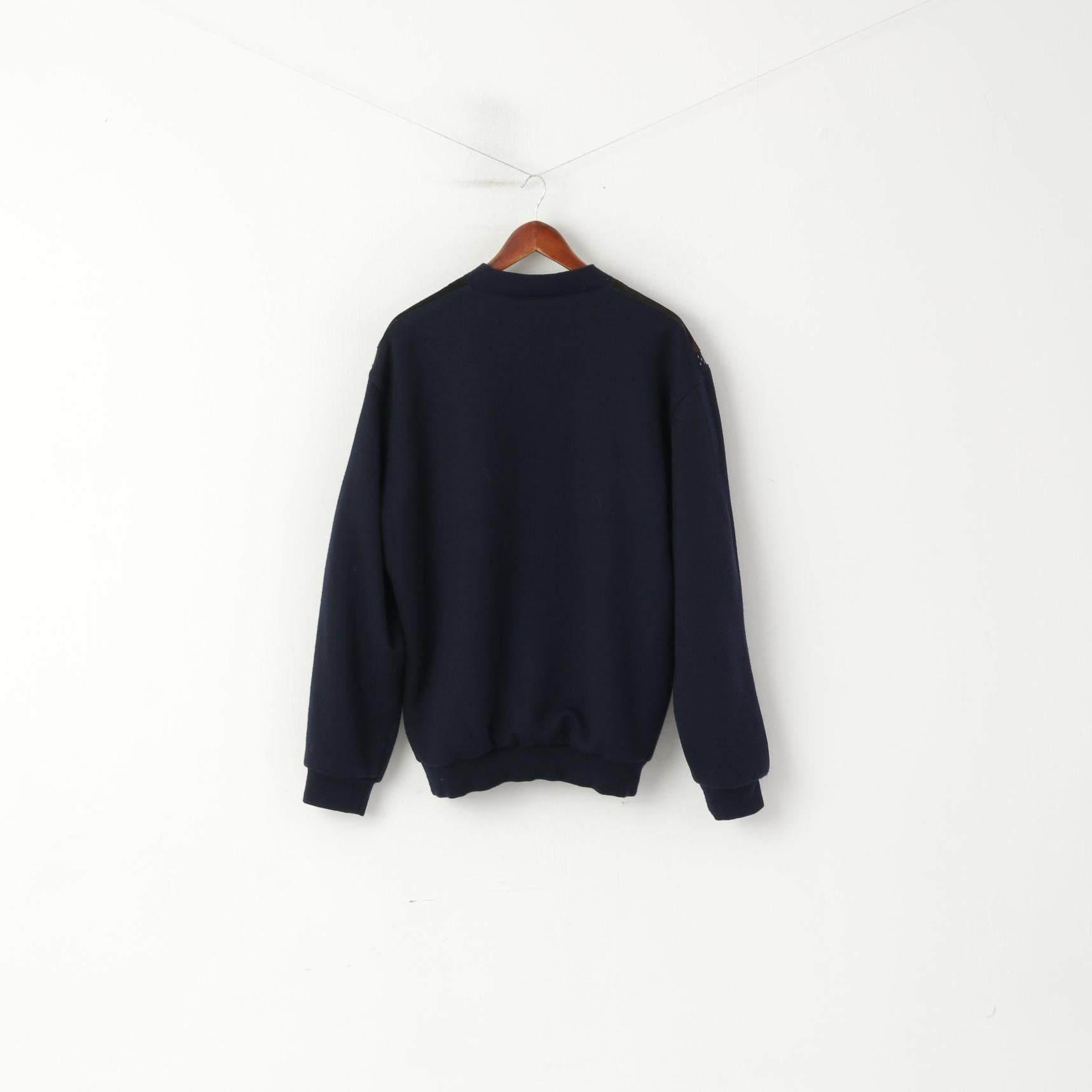 Elkjaer Men 54 XL Button Front Cardigan Navy Leather Wool Blend Vintage Sweater
