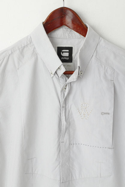 G-Star Raw Men L (M) Casual Shirt Grey Striped Cotton Empire Long Sleeve Top