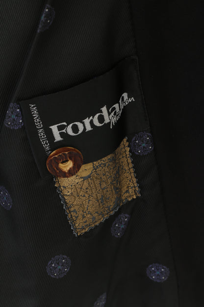 Giacca Fordan da uomo 44 nera morbida giacca tirolese doppiopetto vintage della Germania occidentale