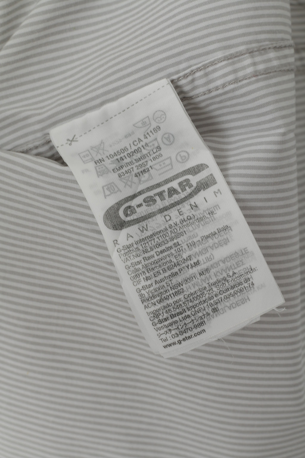 G-Star Raw Men L (M) Casual Shirt Grey Striped Cotton Empire Long Sleeve Top