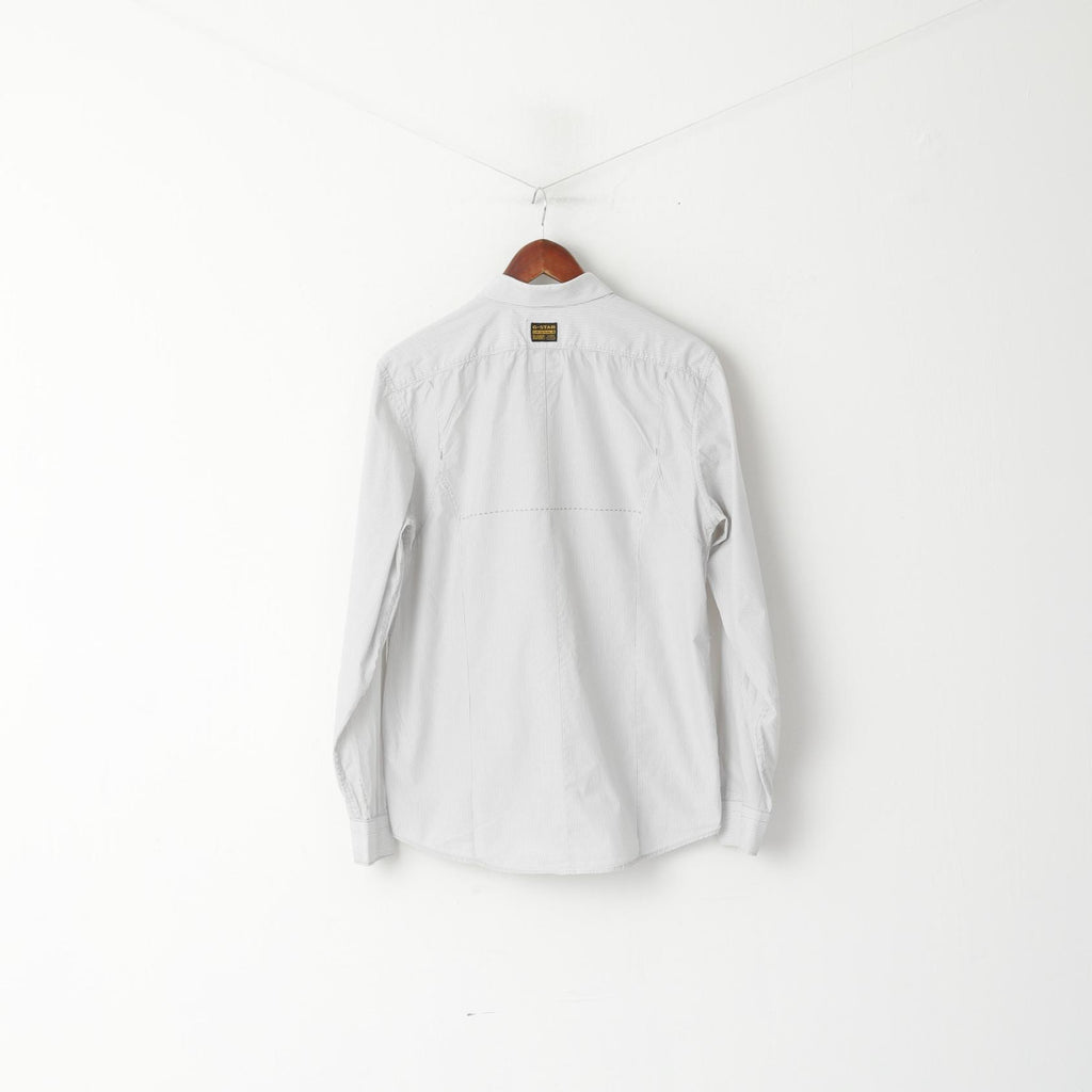 G-Star Raw Men L (M) Casual Shirt Grey Striped Cotton Empire Long Sleeve Top