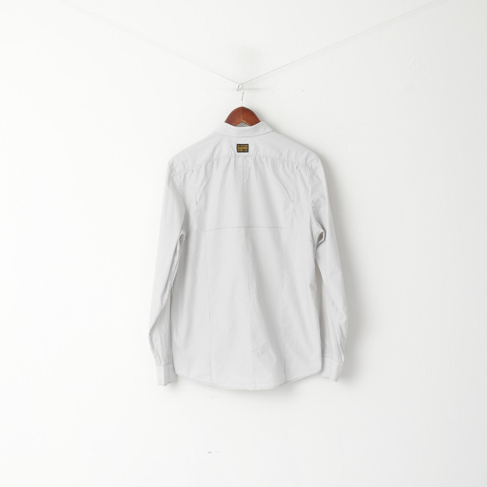 G-Star Raw Men L (M) Casual Shirt Grey Striped Cotton Empire Long Sleeve Top