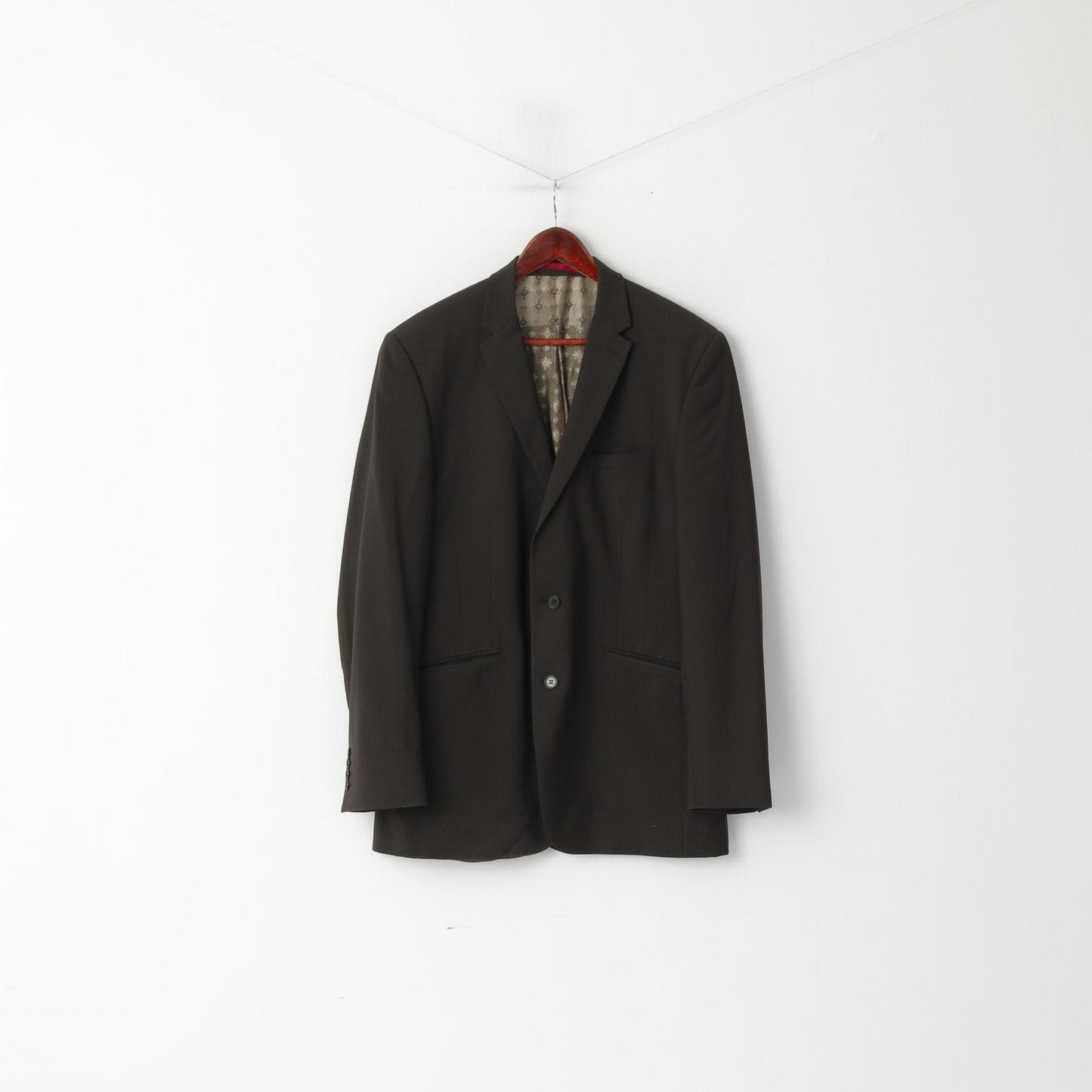 Limehaus Men 42 52 Blazer Brown Striped Wool Long Single Breasted Jacket