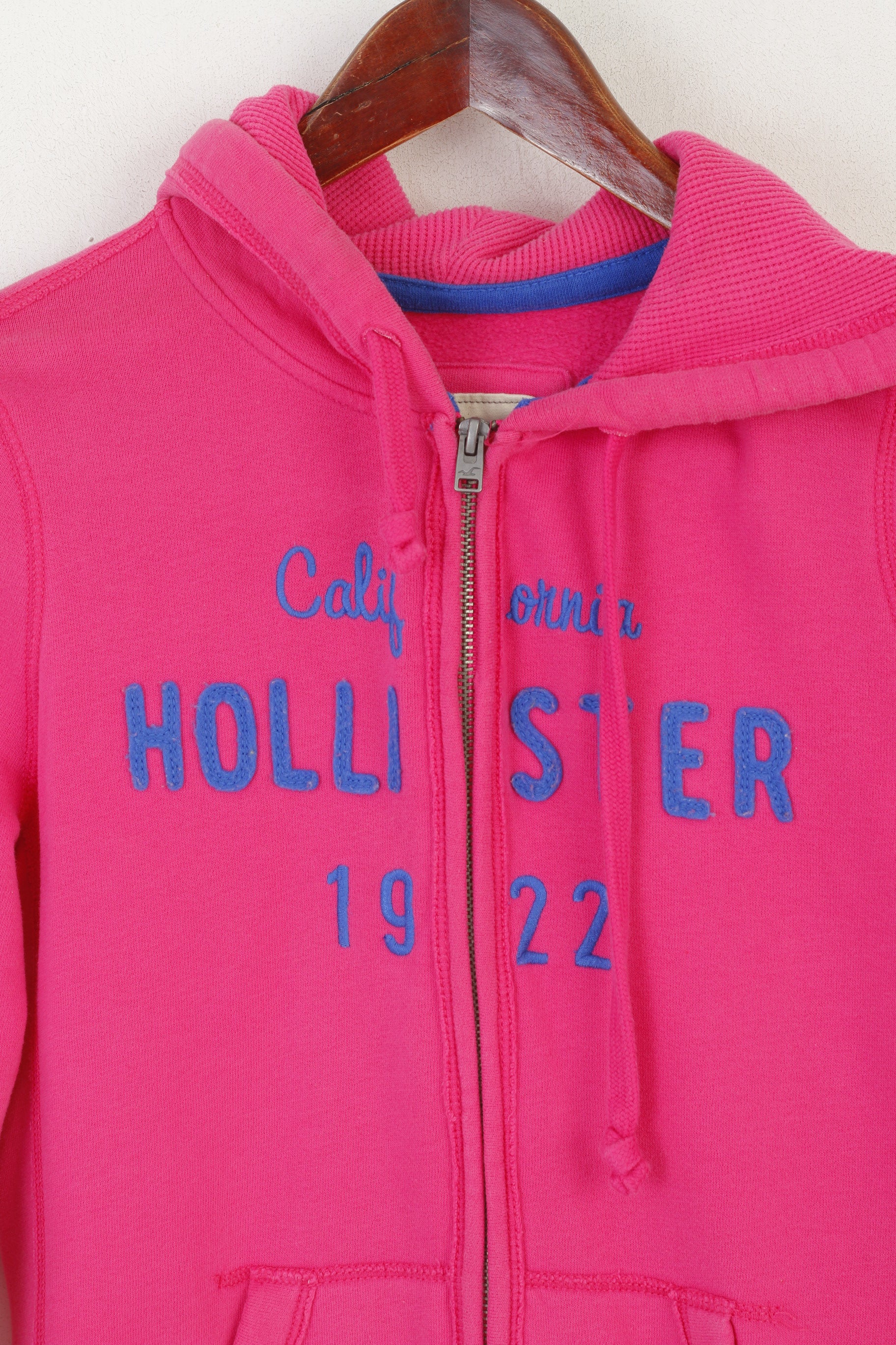 Felpa Hollister da donna, in cotone rosa, ricamato, con cappuccio, zip intera