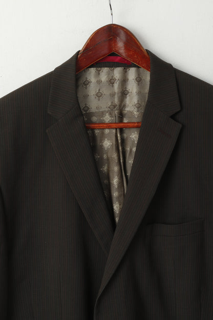 Limehaus Men 42 52 Blazer Brown Striped Wool Long Single Breasted Jacket