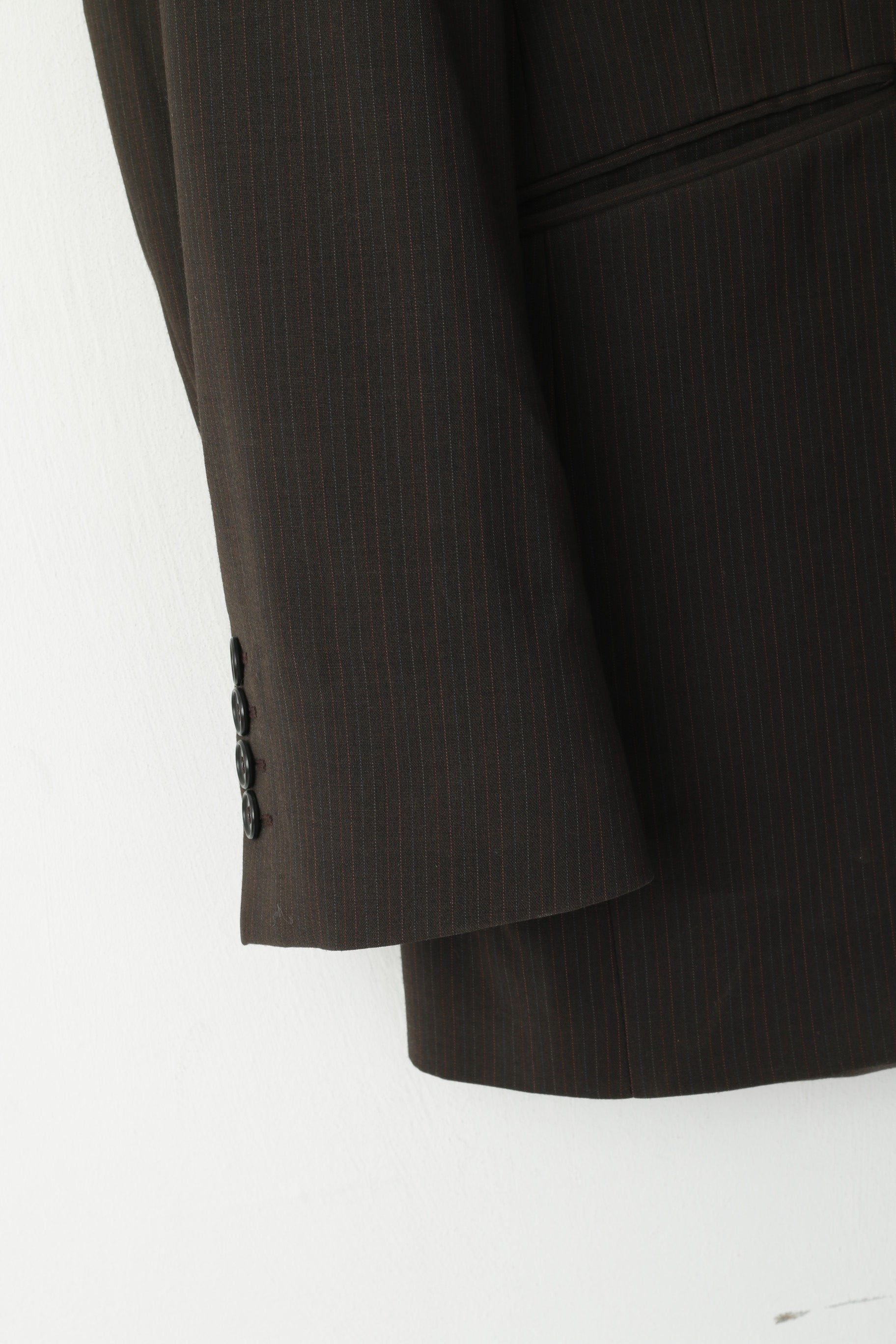 Limehaus Men 42 52 Blazer Brown Striped Wool Long Single Breasted Jacket