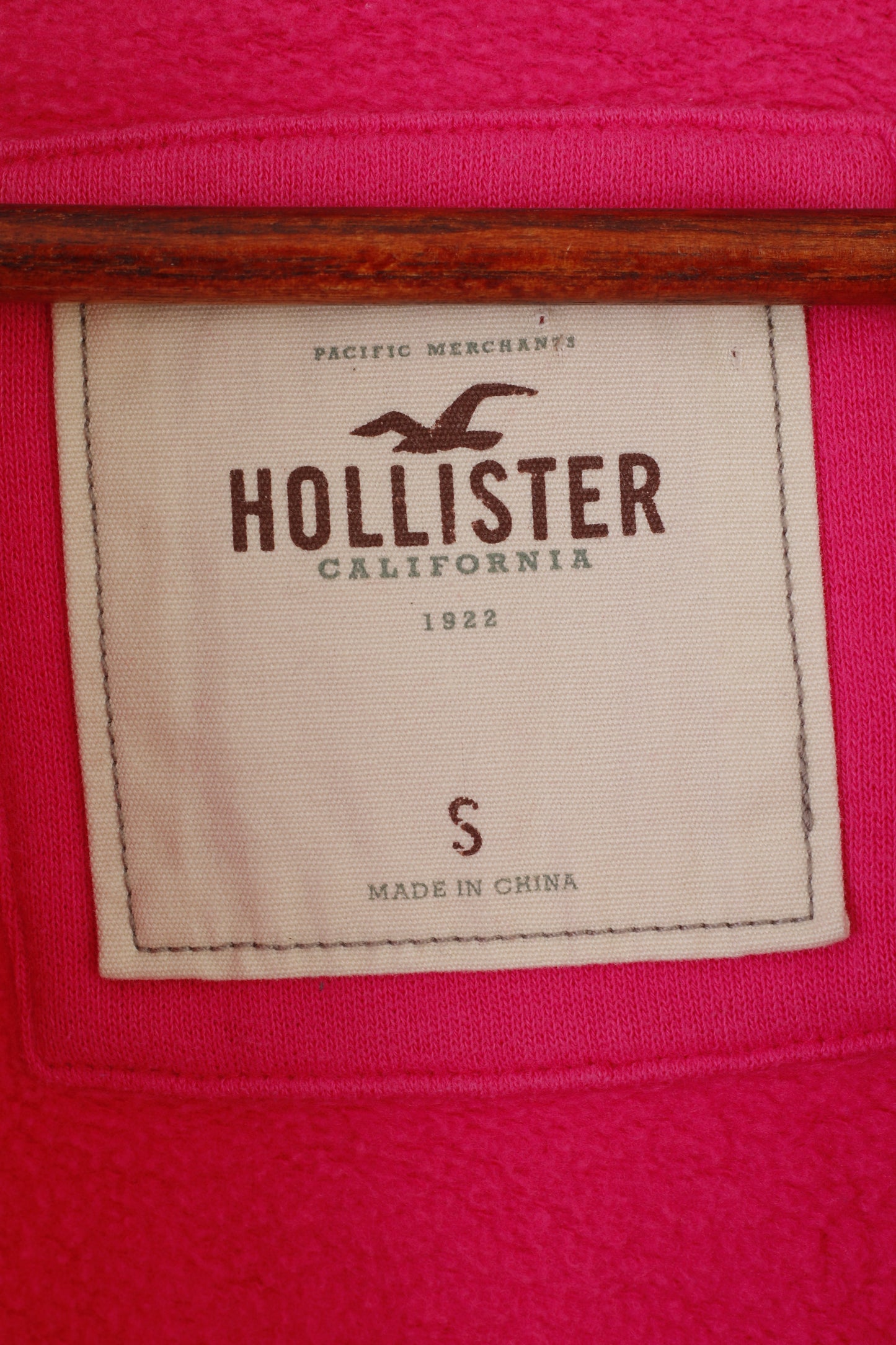 Felpa Hollister da donna, in cotone rosa, ricamato, con cappuccio, zip intera