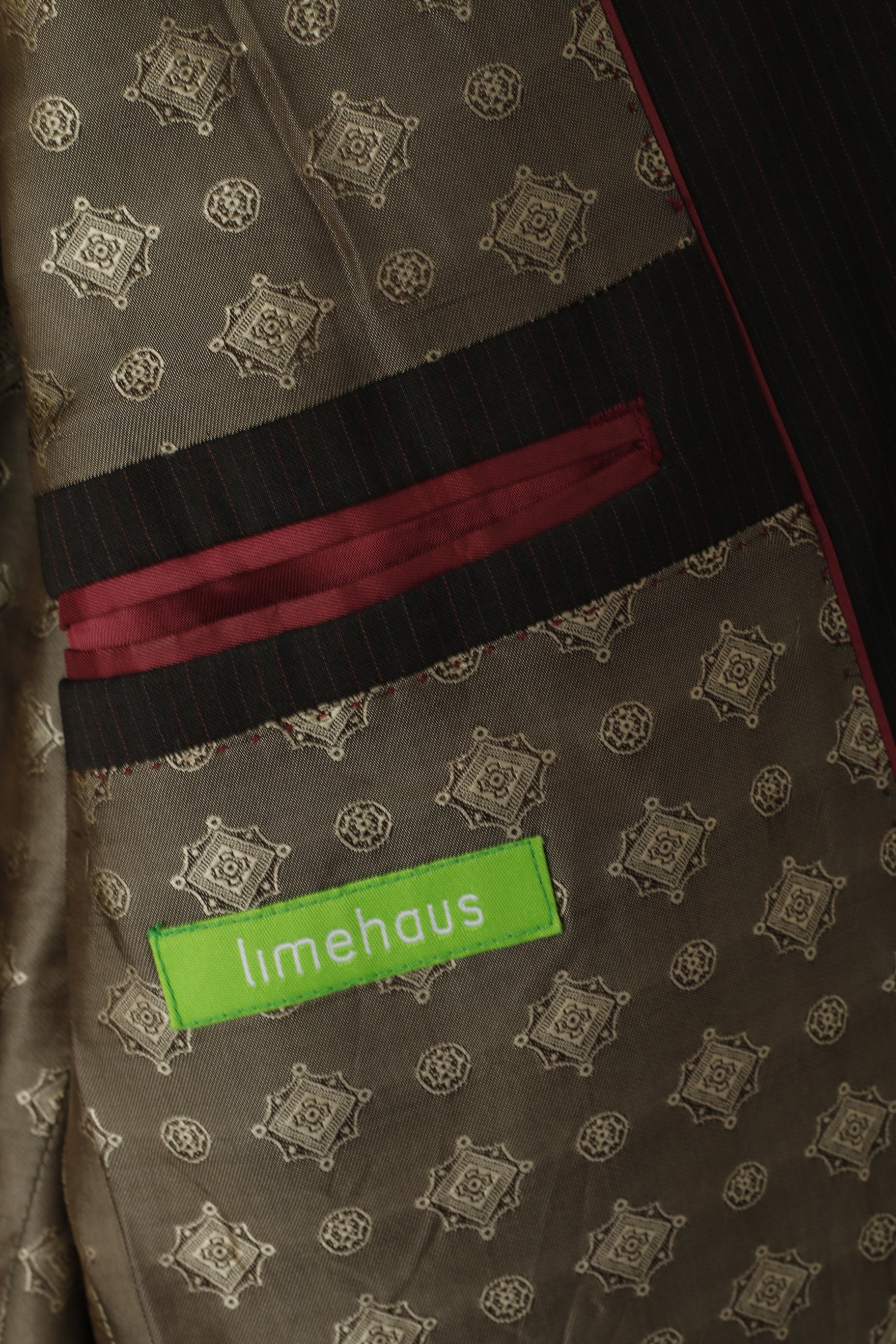 Limehaus Men 42 52 Blazer Brown Striped Wool Long Single Breasted Jacket