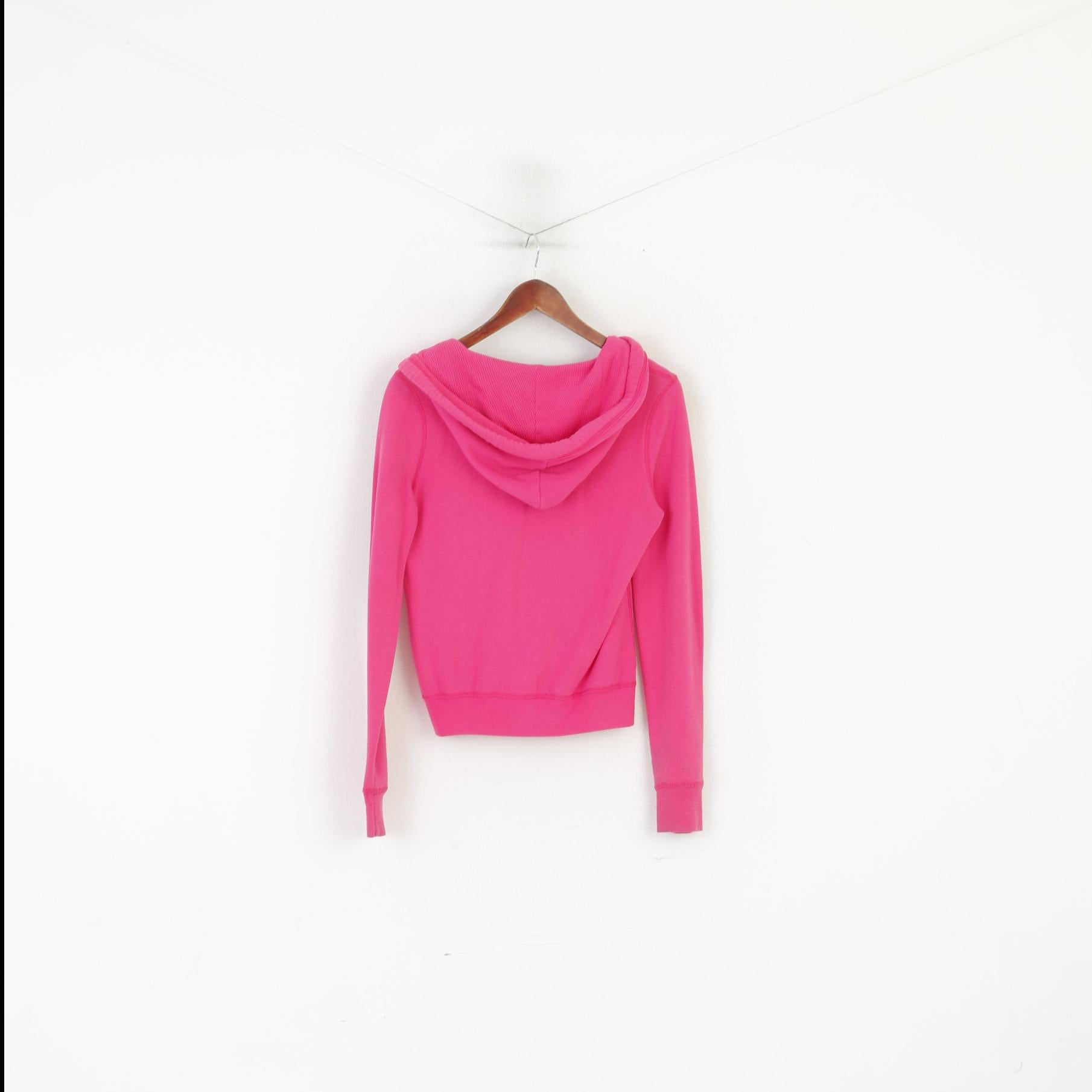 Hollister Women S Sweatshirt Pink Cotton Emroidered Hooded Full Zip Top