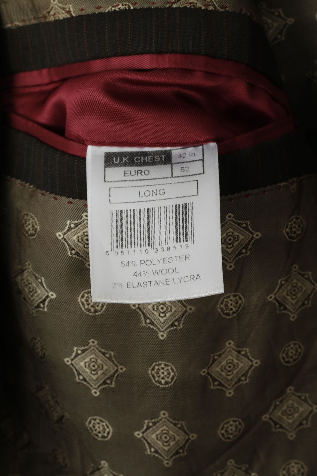 Limehaus Men 42 52 Blazer Brown Striped Wool Long Single Breasted Jacket